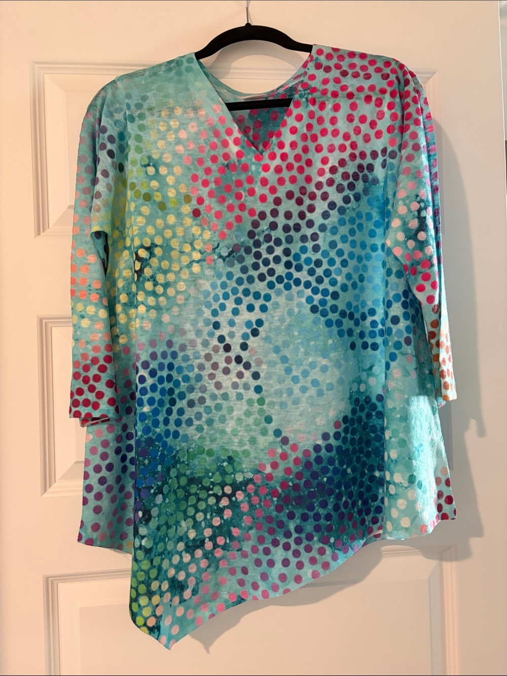 Et’ Lois  Aqua Polka Dot V-Neck Women's Top